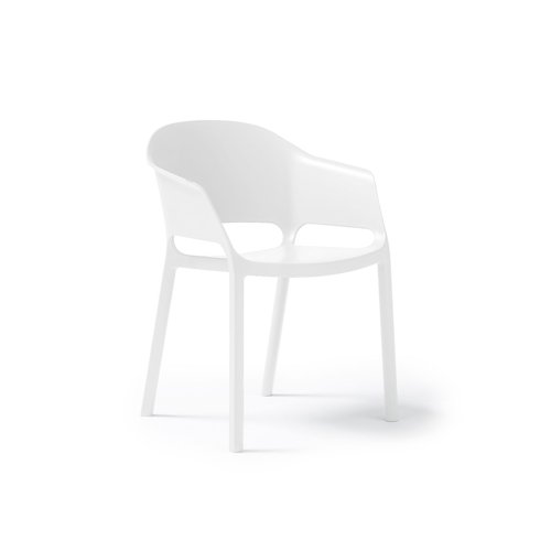 Contra one piece polypropylene chair with integrated arms in white