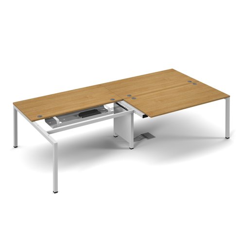 Connex double back to back desks 2400mm x 1600mm - white frame, oak top Bench Desking CO2416-WH-O