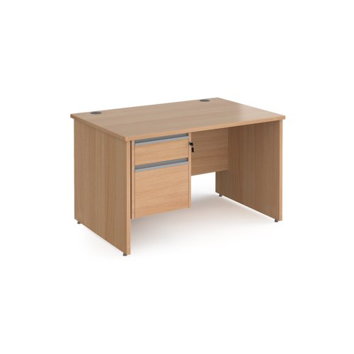 Contract 25 straight desk with 2 drawer silver pedestal and panel leg 1200mm x 800mm - beech
