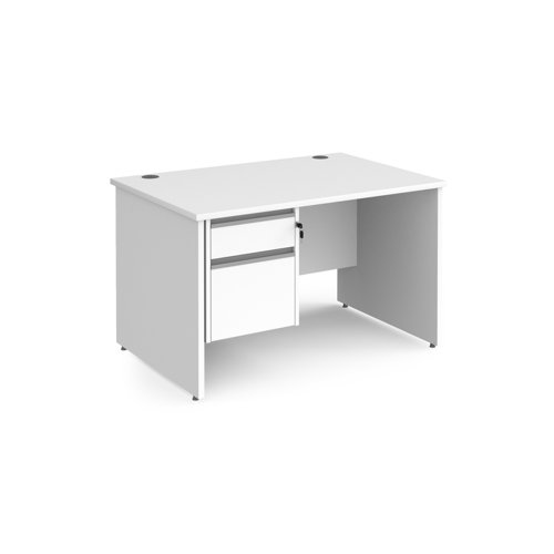 Contract 25 straight desk with 2 drawer silver pedestal and panel leg 1200mm x 800mm - white