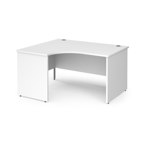 Contract 25 left hand ergonomic desk with panel ends and silver corner leg white top