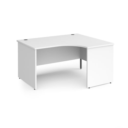Contract 25 right hand ergonomic desk with panel ends and graphite corner leg white top