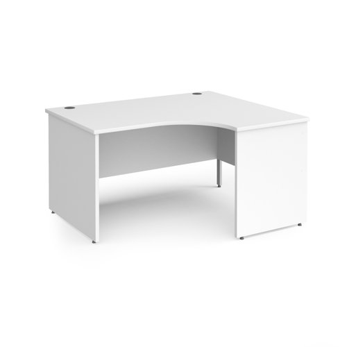 Contract 25 right hand ergonomic desk with panel ends and silver corner leg white top