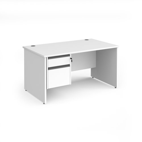 Contract 25 straight desk with 2 drawer graphite pedestal and panel leg 1400mm x 800mm - white