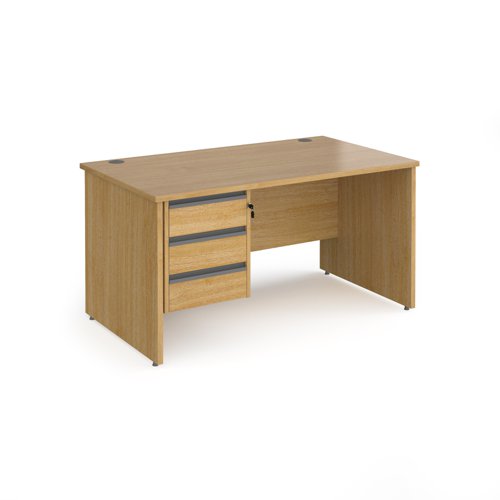 Contract 25 straight desk with 3 drawer graphite pedestal and panel leg 1400mm x 800mm - oak
