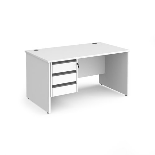 Contract 25 straight desk with 3 drawer graphite pedestal and panel leg 1400mm x 800mm - white