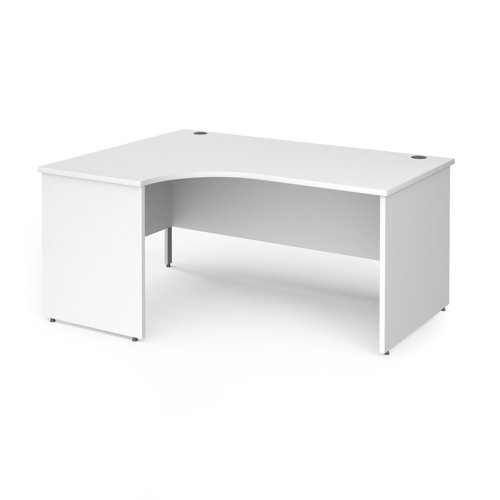 Contract 25 left hand ergonomic desk with panel ends and silver corner leg 1600mm - white Office Desks CP16EL-S-WH