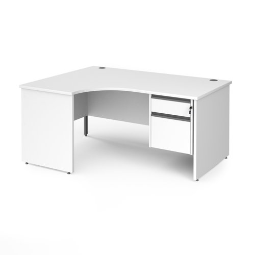Contract 25 left hand ergonomic desk with 2 drawer graphite pedestal and panel leg white top