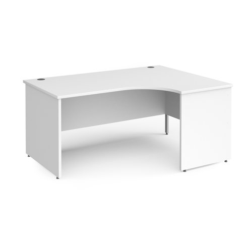 Contract 25 right hand ergonomic desk with panel ends and silver corner leg 1600mm - white