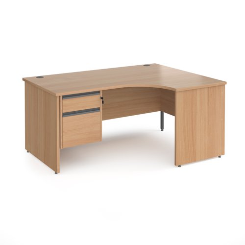 Contract 25 right hand ergonomic desk with 2 drawer graphite pedestal and panel leg 1600mm - beech