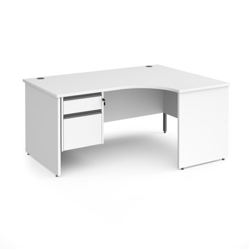 Contract 25 right hand ergonomic desk with 2 drawer graphite pedestal and panel leg white top