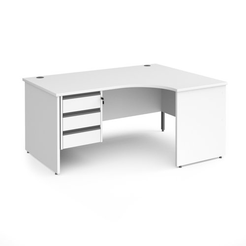 Contract 25 right hand ergonomic desk with 3 drawer graphite pedestal and panel leg white top