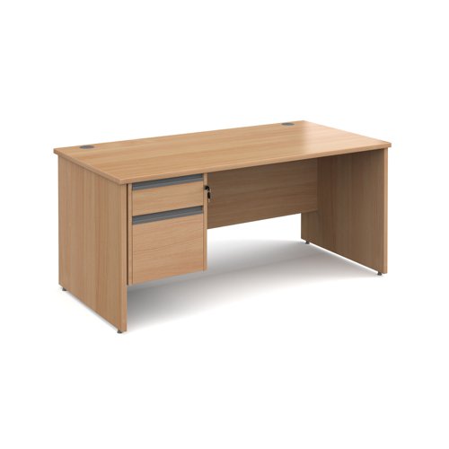 Contract 25 straight desk with 2 drawer graphite pedestal and panel leg 1600mm x 800mm - beech