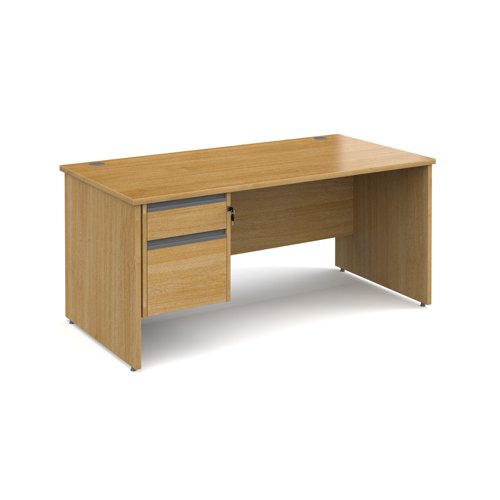 Contract 25 straight desk with 2 drawer graphite pedestal and panel leg 1600mm x 800mm - oak