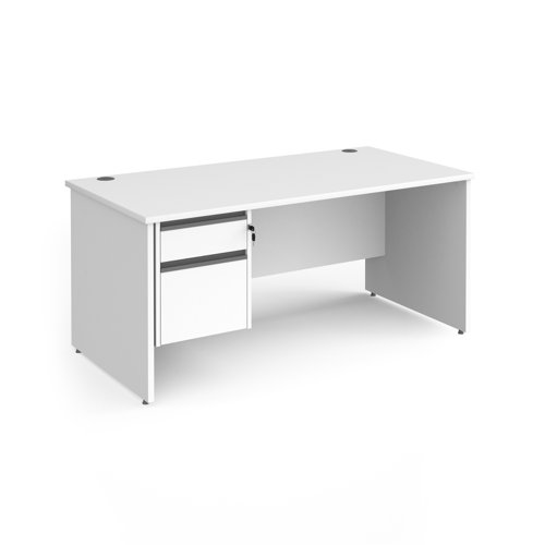 Contract 25 straight desk with 2 drawer graphite pedestal and panel leg 1600mm x 800mm - white
