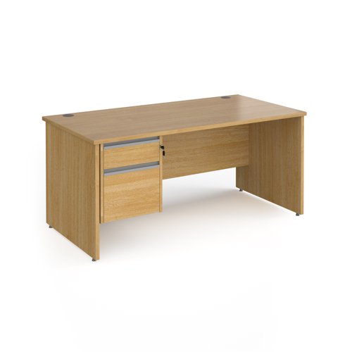 Contract 25 straight desk with 2 drawer silver pedestal and panel leg 1600mm x 800mm - oak