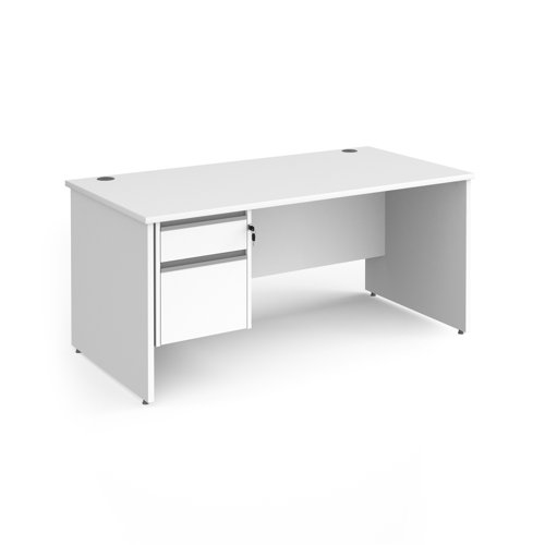 Contract 25 straight desk with 2 drawer silver pedestal and panel leg 1600mm x 800mm - white