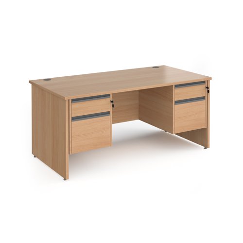 Contract 25 straight desk with 2 and 2 drawer graphite pedestals and panel leg 1600mm x 800mm - beech