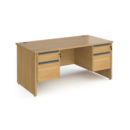 Contract 25 straight desk with 2 and 2 drawer graphite pedestals and panel leg 1600mm x 800mm - oak