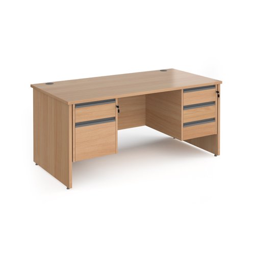 Contract 25 straight desk with 2 and 3 drawer graphite pedestals and panel leg 1600mm x 800mm - beech