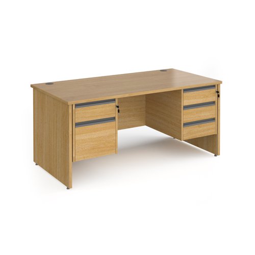 Contract 25 straight desk with 2 and 3 drawer graphite pedestals and panel leg 1600mm x 800mm - oak
