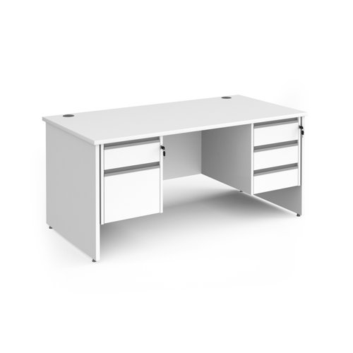 Contract 25 straight desk with 2 and 3 drawer silver pedestals and panel leg 1600mm x 800mm - white Office Desks CP16S23-S-WH