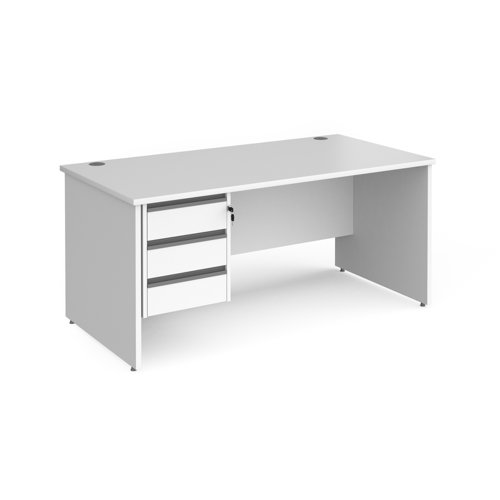 Contract 25 straight desk with 3 drawer graphite pedestal and panel leg 1600mm x 800mm - white