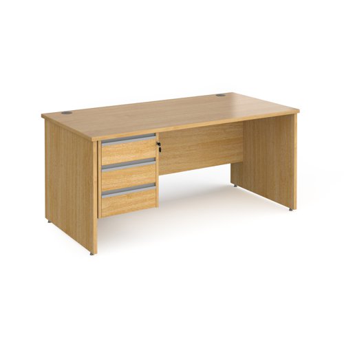 Contract 25 straight desk with 3 drawer silver pedestal and panel leg 1600mm x 800mm - oak