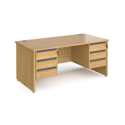 Contract 25 straight desk with 3 and 3 drawer graphite pedestals and panel leg 1600mm x 800mm - oak