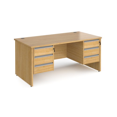 Contract 25 straight desk with 3 and 3 drawer silver pedestals and panel leg 1600mm x 800mm - oak