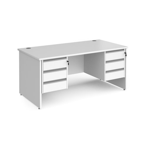 Contract 25 straight desk with 3 and 3 drawer silver pedestals and panel leg 1600mm x 800mm - white