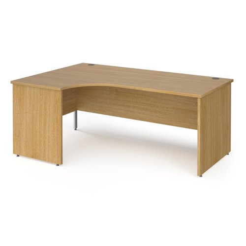 Contract 25 left hand ergonomic desk with panel ends and silver corner leg 1800mm - oak