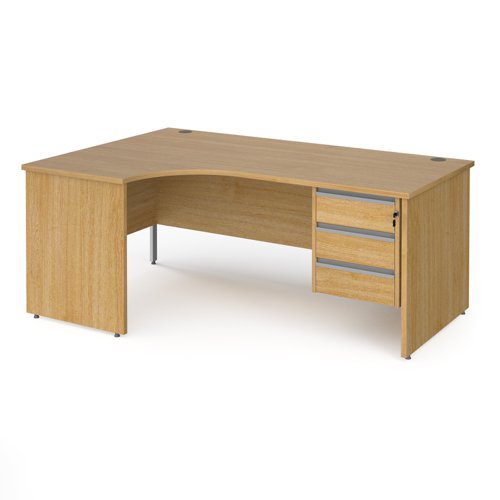 Contract 25 left hand ergonomic desk with 3 drawer silver pedestal and panel leg 1800mm - oak Office Desks CP18EL3-S-O