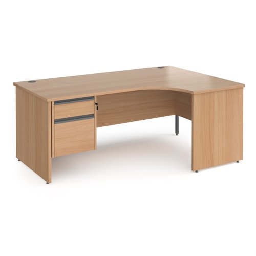 Contract 25 right hand ergonomic desk with 2 drawer graphite pedestal and panel leg 1800mm - beech