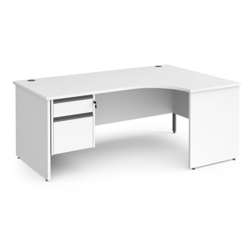 Contract 25 right hand ergonomic desk with 2 drawer graphite pedestal and panel leg 1800mm - white