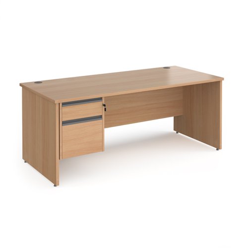 Contract 25 straight desk with 2 drawer graphite pedestal and panel leg 1800mm x 800mm - beech