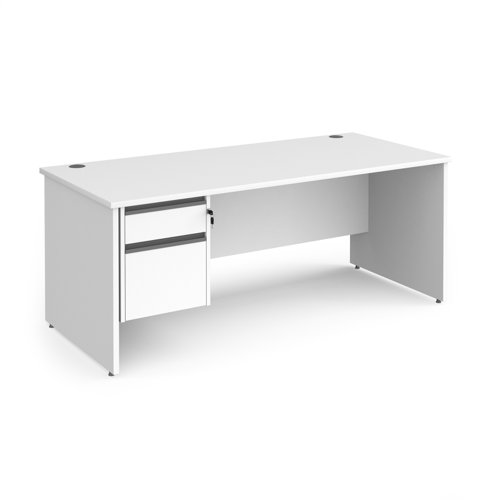 Contract 25 straight desk with 2 drawer graphite pedestal and panel leg 1800mm x 800mm - white