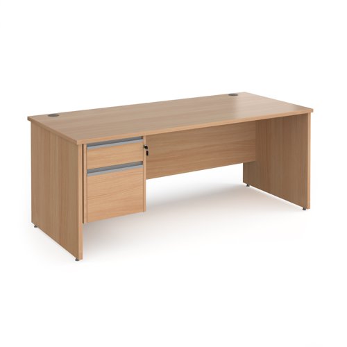 Contract 25 straight desk with 2 drawer silver pedestal and panel leg 1800mm x 800mm - beech