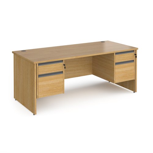 Contract 25 straight desk with 2 and 2 drawer graphite pedestals and panel leg 1800mm x 800mm - oak