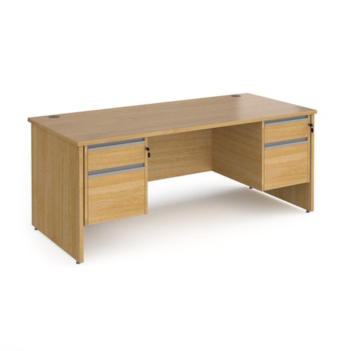 Contract 25 straight desk with 2 and 2 drawer silver pedestals and panel leg 1800mm x 800mm - oak
