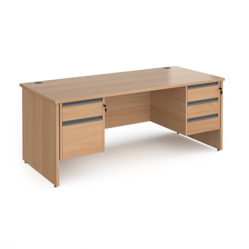 Contract 25 straight desk with 2 and 3 drawer graphite pedestals and panel leg 1800mm x 800mm - beech