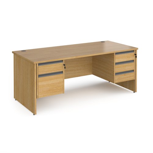 Contract 25 straight desk with 2 and 3 drawer graphite pedestals and panel leg 1800mm x 800mm - oak