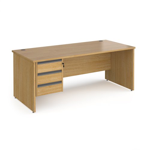 Contract 25 straight desk with 3 drawer graphite pedestal and panel leg 1800mm x 800mm - oak