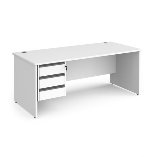 Contract 25 straight desk with 3 drawer graphite pedestal and panel leg 1800mm x 800mm - white
