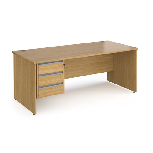 Contract 25 straight desk with 3 drawer silver pedestal and panel leg 1800mm x 800mm - oak