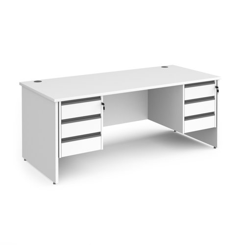 Contract 25 straight desk with 3 and 3 drawer graphite pedestals and panel leg 1800mm x 800mm - white