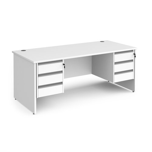 Contract 25 straight desk with 3 and 3 drawer silver pedestals and panel leg 1800mm x 800mm - white