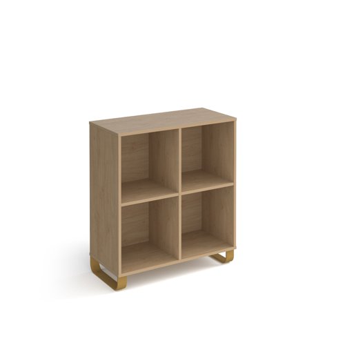 Cairo cube storage unit 950mm high with 4 open boxes and sleigh frame legs - oak