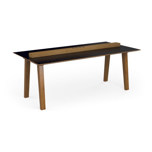 Crew worktable 2000mm x 1000mm with oak power bar and mdf top with chamfered edges - black