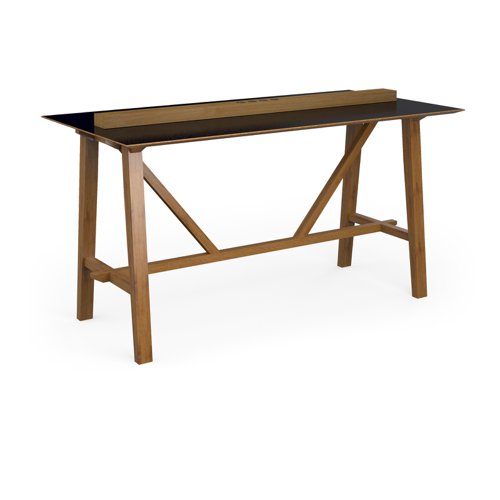 Crew poseur worktable 2000mm x 1000mm with oak power bar and mdf top with chamfered edges - black